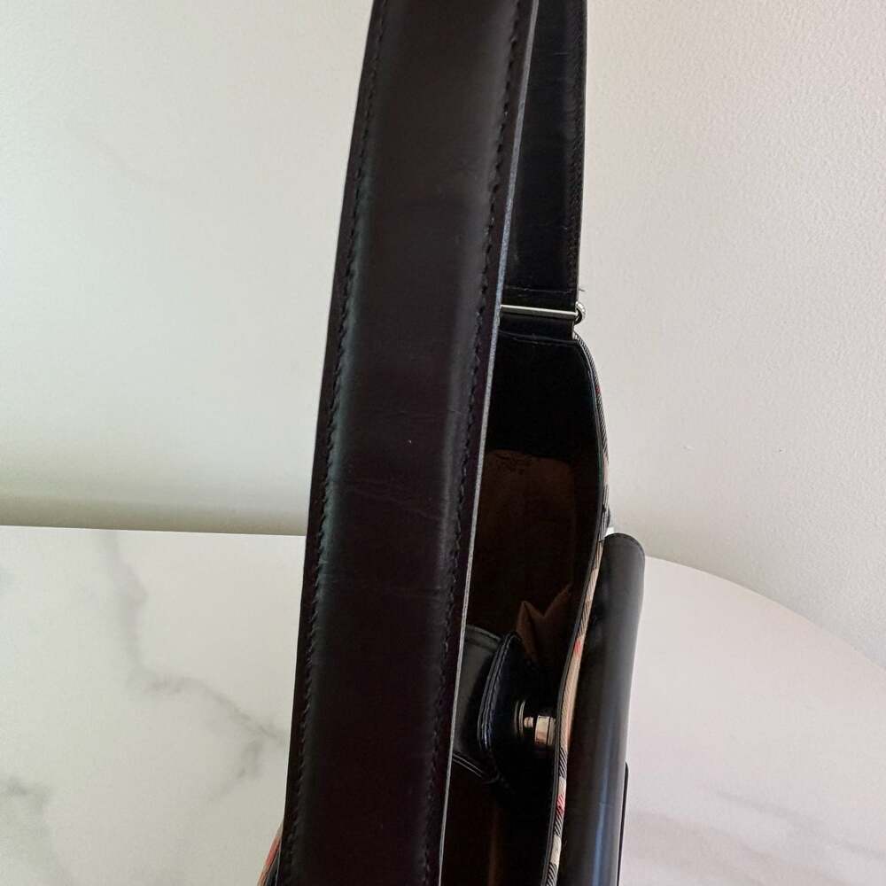 Burberry Nova Check Canvas & Black Leather Front Pocket Buckle Hobo Bag - Picture 15 of 16